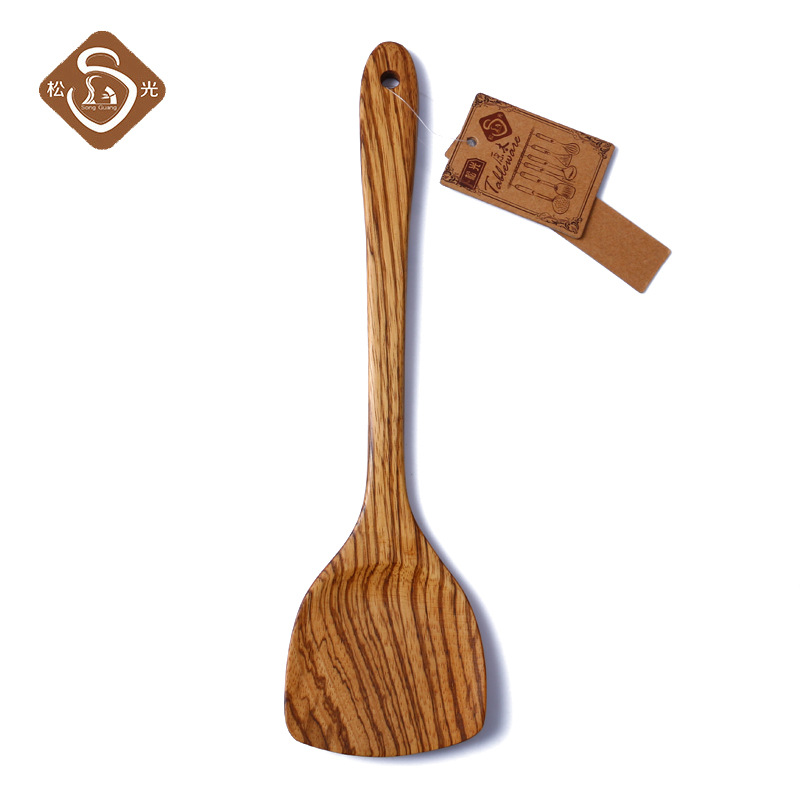 Matsu Light Unpainted Long Handle Wood Spatula Non-Stick Special Cooking Spatula Round Handle Spatula Wooden Cooking Spatula Kitchen Supplies