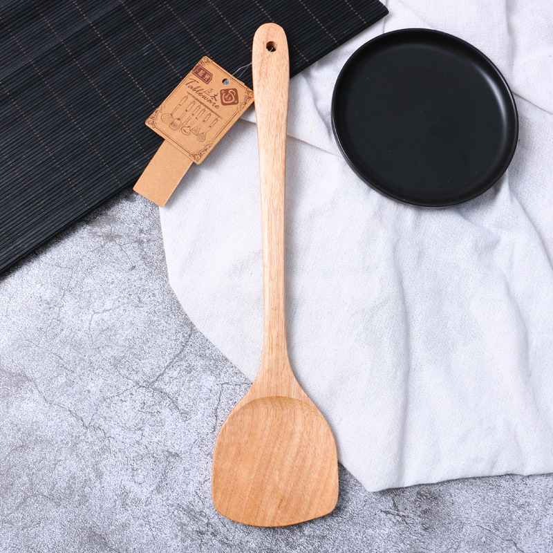 Light Spatula Stir-Frying Non-Stick Pan Wood Spatula High Temperature Stir-Frying Long Handle Solid Wood Shovel Special Wood Shovel Wholesale Application Scenario