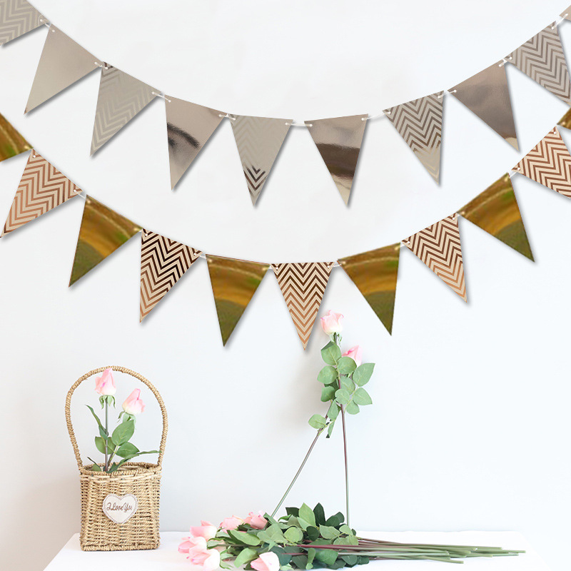 批发烫金三角旗串旗纸质婚庆布置装饰生日派对情人节拉旗横幅制作产品图