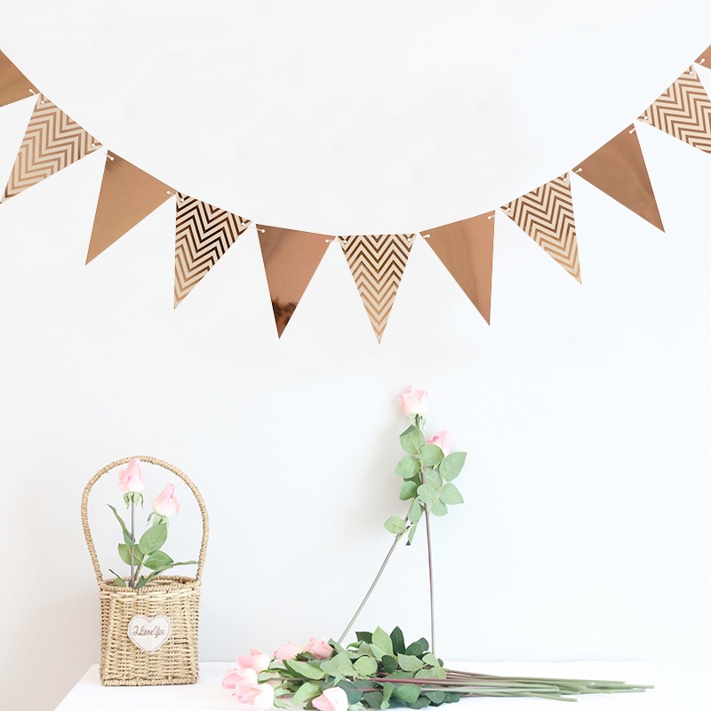 批发烫金三角旗串旗纸质婚庆布置装饰生日派对情人节拉旗横幅制作细节图