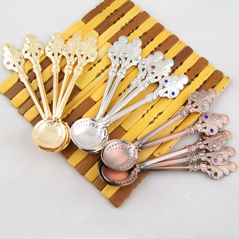 Spoon set authentic high quality creative palace style tableware manufacturers supply vintage solid color stainless steel soup and rice spoon
