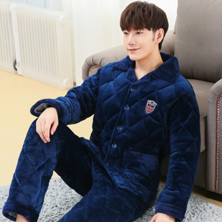 Men's winter thickened and fleece three-layer cotton coral fleece warm autumn and winter flannel youth home wear Specification image