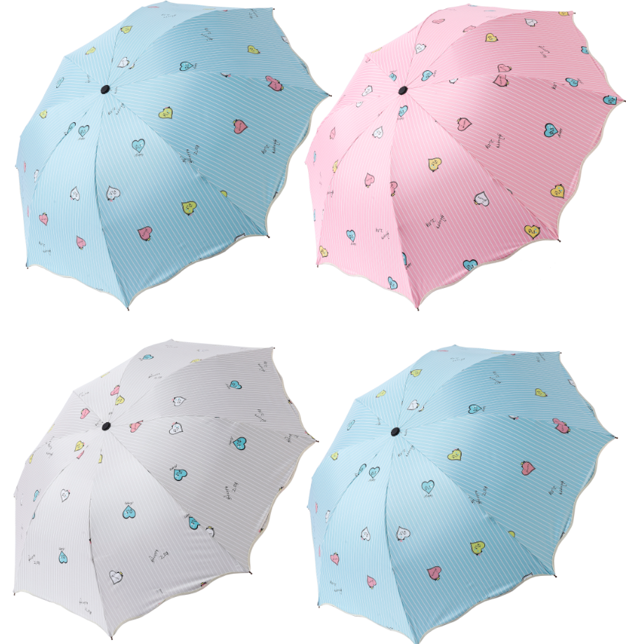 雨伞晴雨两用女儿童卡通爱心图案黑胶防晒伞现货产品图