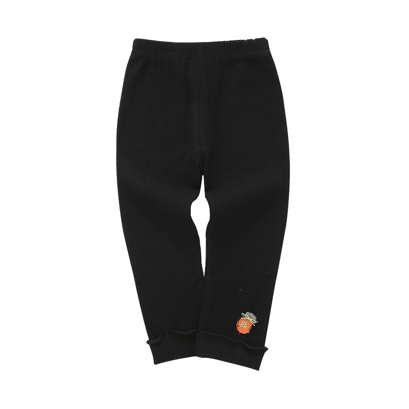 新款童裤批发 2020春季纯色小菠萝绣花打底裤7712 女小童童装D962白底实物图