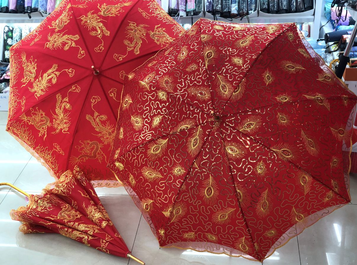 红雨伞婚庆结婚出门用红色伞新娘伞两用出嫁婚伞复古高档折叠中式细节图