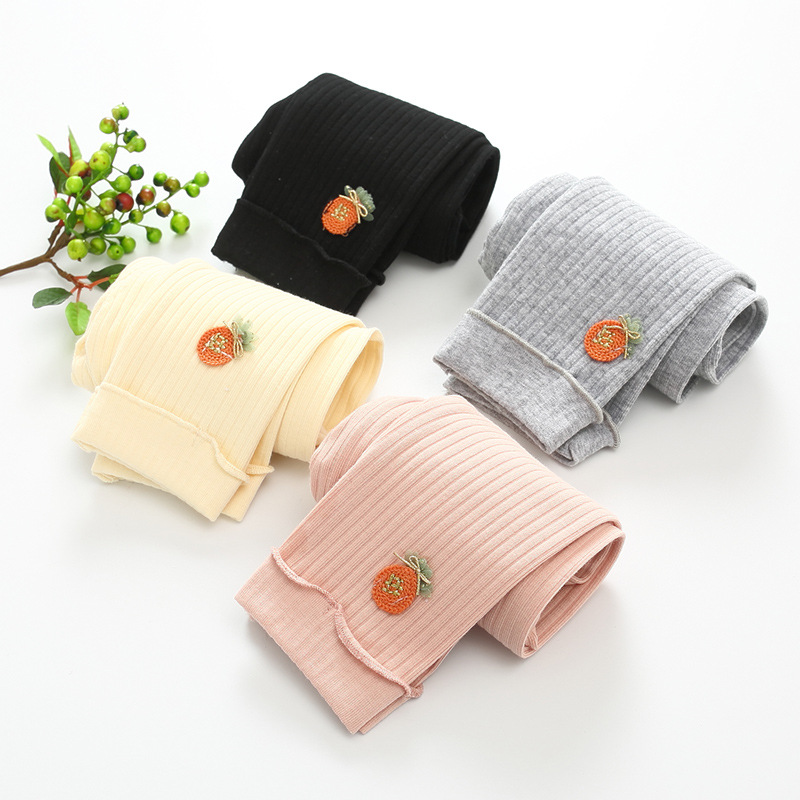 新款童裤批发 2020春季纯色小菠萝绣花打底裤7712 女小童童装D962细节图