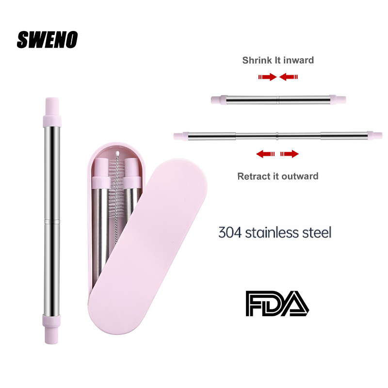 SWENO silicone telescopic straws 304 stainless steel Amazon folding straws Portable straw set