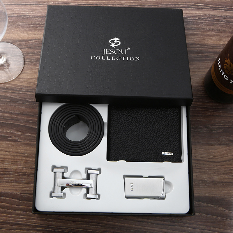厂家直销头层牛皮真皮合金扣皮带青年男士礼物裤腰带钱包礼盒套装