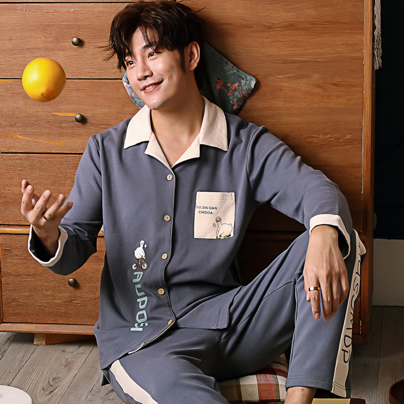 Pajama men Spring and autumn pure cotton long-sleeved plus-size fashionable pajama Men autumn and winter all-cotton men's home wear set Application Scenario