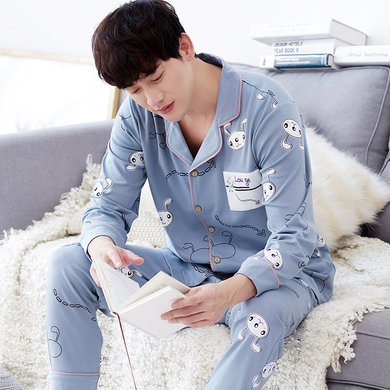 Pajama men Spring and autumn pure cotton long-sleeved plus-size fashionable pajama Men autumn and winter all-cotton men's home wear set details Picture