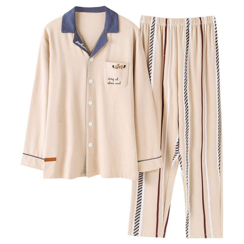 Pajama men Spring and autumn pure cotton long-sleeved plus-size fashionable pajama Men autumn and winter all-cotton men's home wear set Item Picture