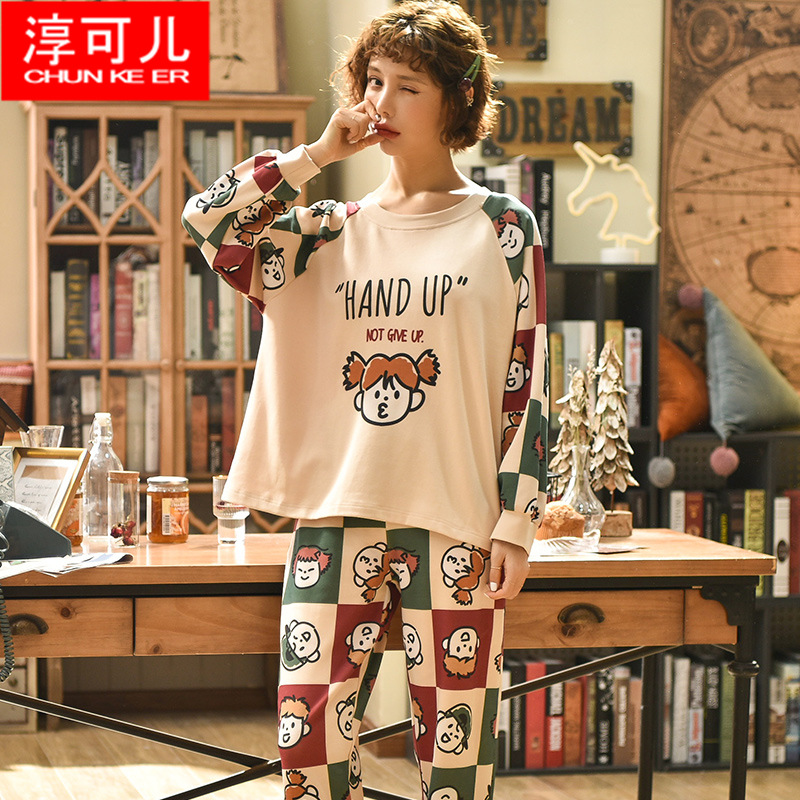 淳可儿春季新款针织棉女士睡衣长袖卡通套头休闲可外穿家居服