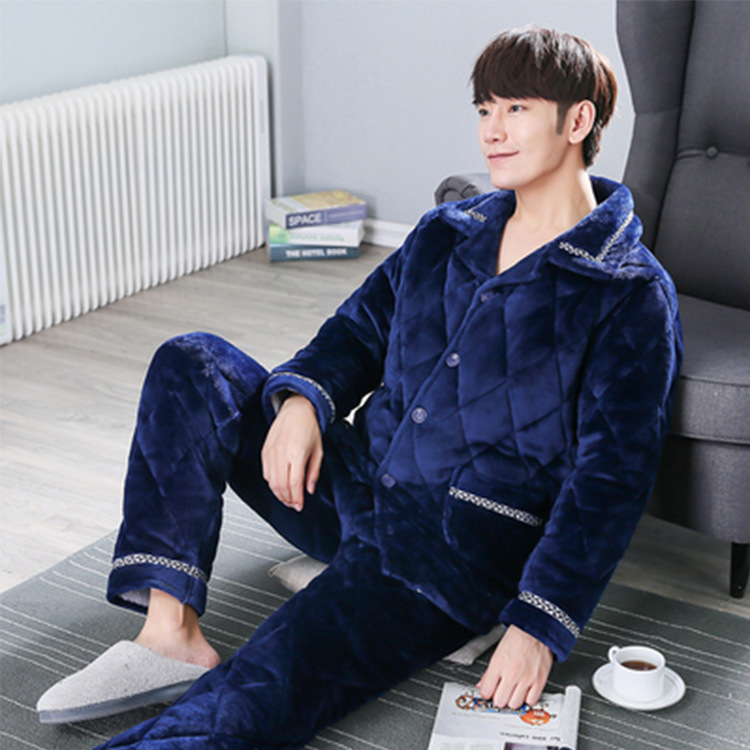 Men's winter thickened and fleece three-layer cotton coral fleece warm autumn and winter flannel youth home wear Application Scenario