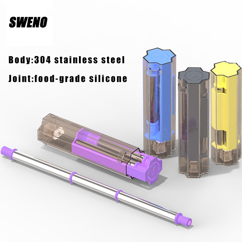 SWENO Four-Leaf Clover 2020 New foldable Stainless Steel straws, stainless steel detachable telescopic straw set, stainless steel foldable straws, portable straws with straw brushes included