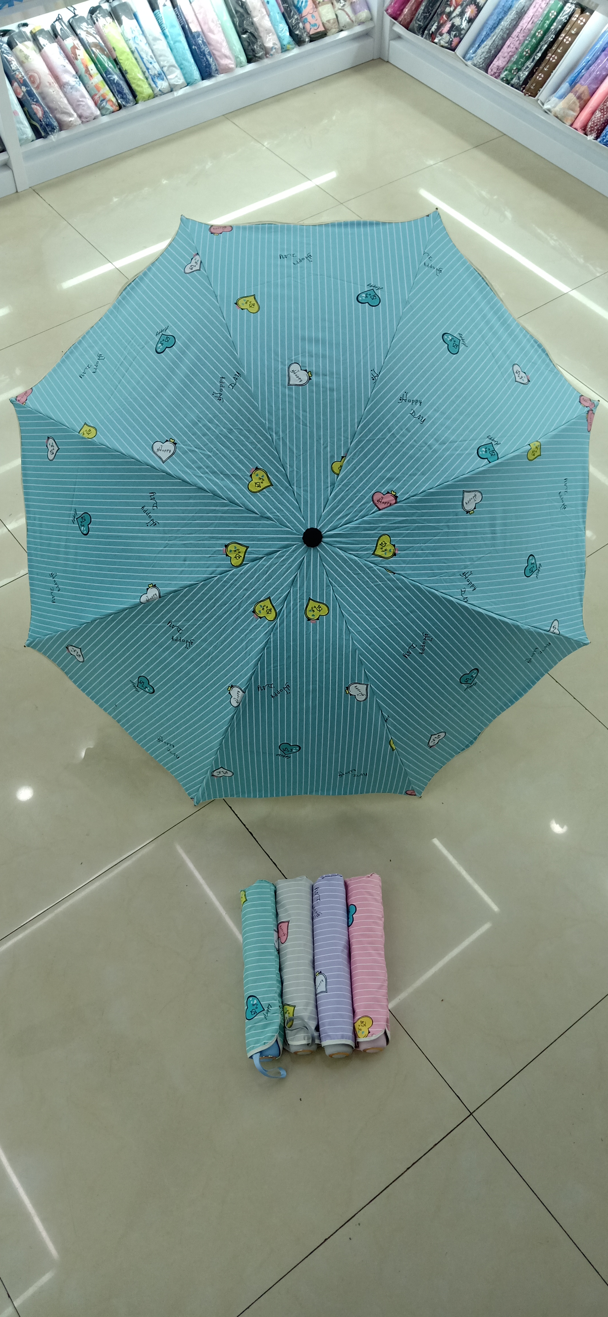 雨伞晴雨两用女儿童卡通爱心图案黑胶防晒伞现货细节图
