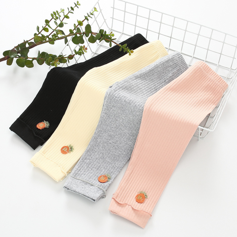 新款童裤批发 2020春季纯色小菠萝绣花打底裤7712 女小童童装D962