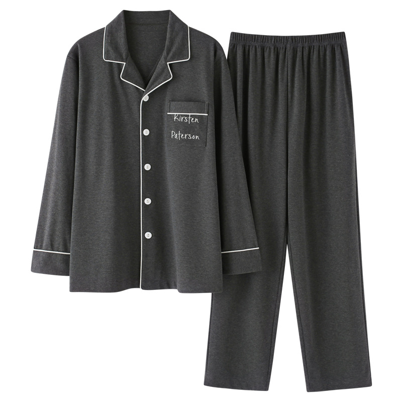New spring pajamas for men, pure cotton long-sleeved cardigan, lapel long pants, casual and simple all-cotton home wear set Item Picture