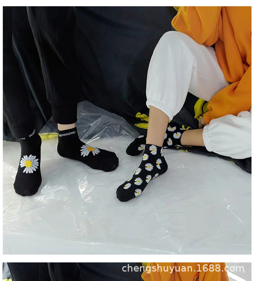 袜子女潮牌纯棉学院风船袜女浅口春夏ins小雏菊个性短袜纯黑色男细节图