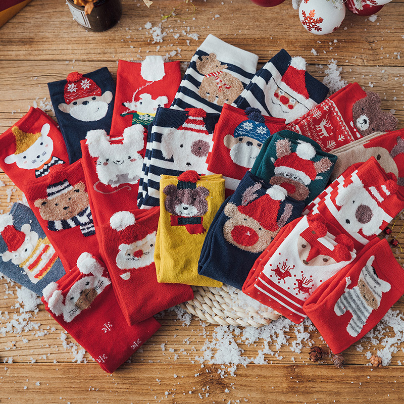 中筒袜女秋冬新款圣诞礼盒卡通袜可爱学院风学生袜子批发全棉透气产品图