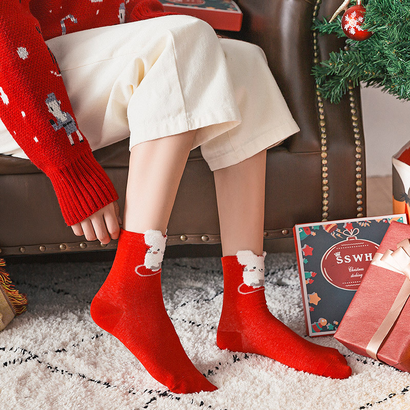 中筒袜女秋冬新款圣诞礼盒卡通袜可爱学院风学生袜子批发全棉透气细节图