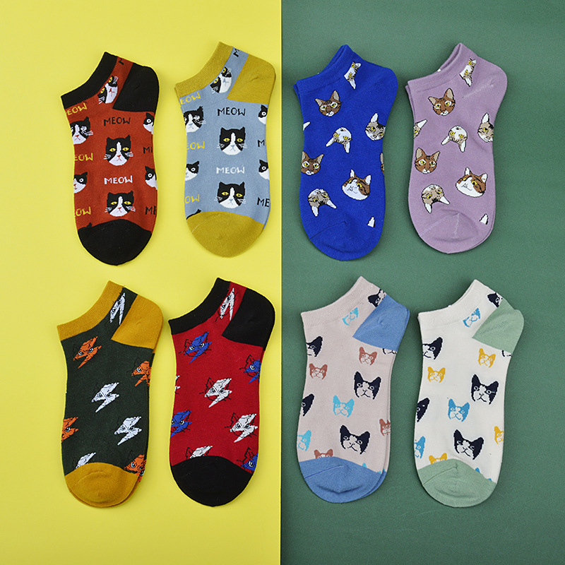 精梳棉纯棉春夏新款卡通图案女士船袜小动物个性日系短袜厂家直销细节图