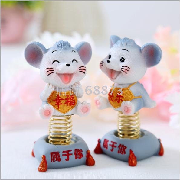 Car ornaments, interior decorations, car oscillating springs, lucky mice, creative and personalized figurines, mascots for the Year of the Rat details Picture