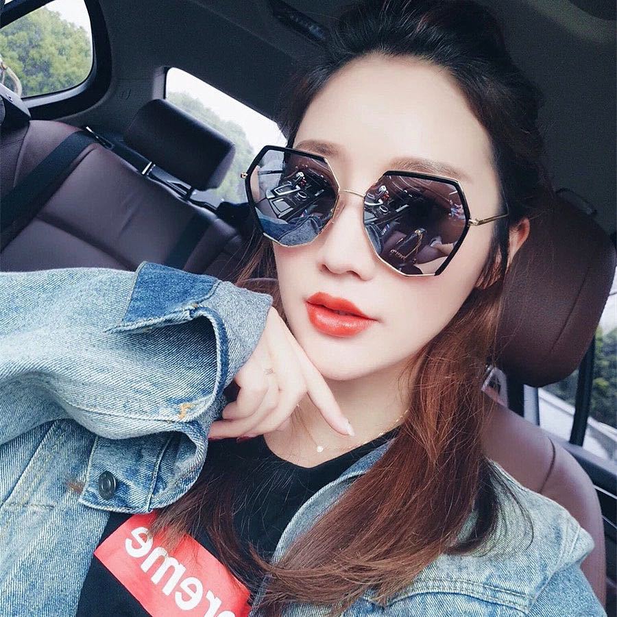 New fashionable Korean-style internet-famous sunglasses, personalized retro metal half-frame sunglasses, polygonal large-frame sunglasses