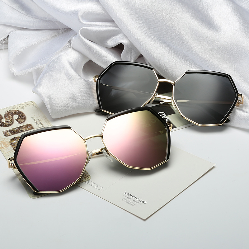 New fashionable Korean-style internet-famous sunglasses, personalized retro metal half-frame sunglasses, polygonal large-frame sunglasses details Picture