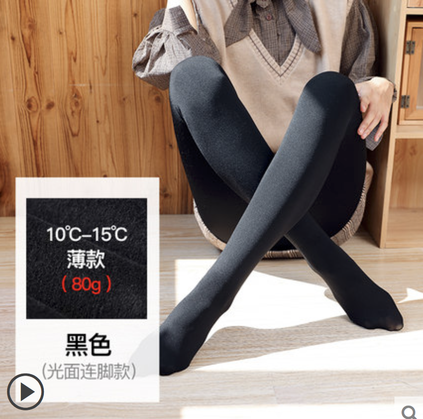 竖条螺纹女冬季加绒加厚打底裤女外穿显瘦黑色连袜高腰保暖裤踩脚产品图