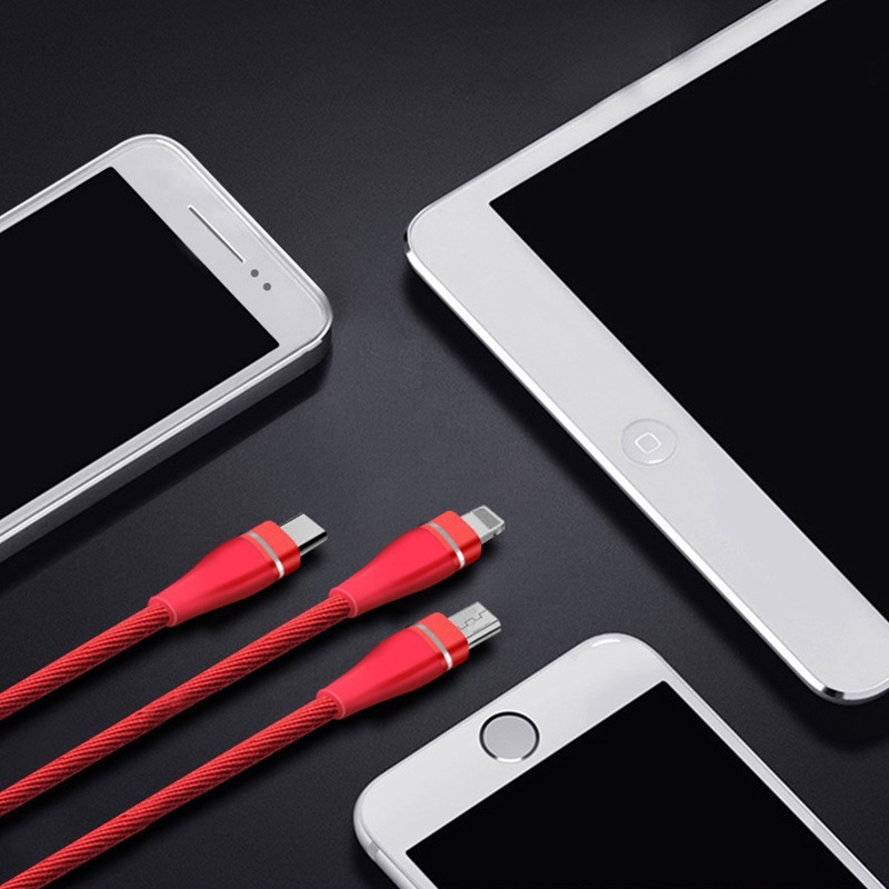 High-quality braided War Wolf one-to-three data cable in stock, suitable for charging Apple and Android type-c fast charging phones Specification image