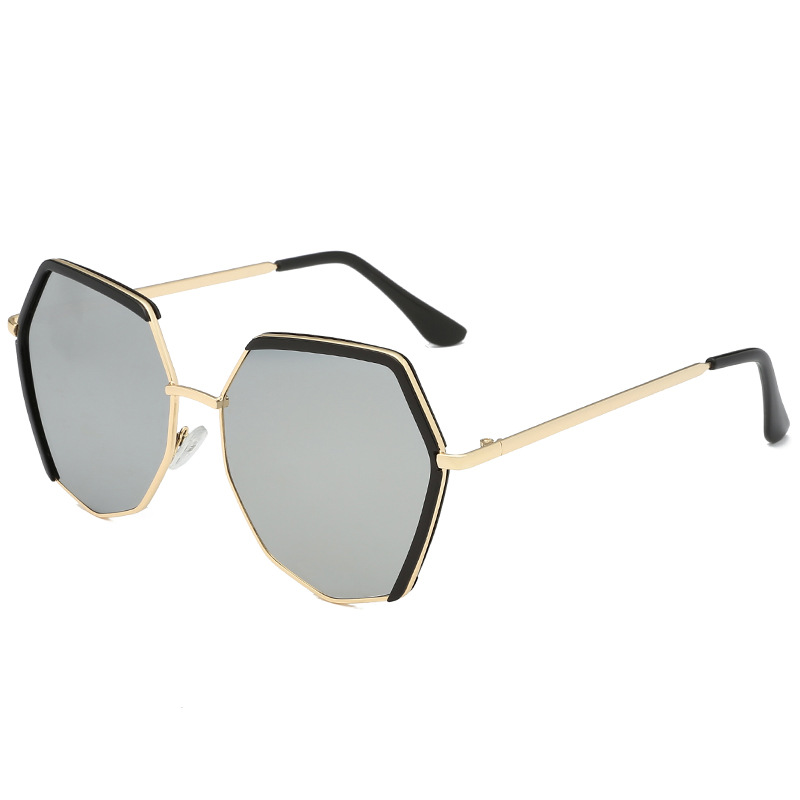 New fashionable Korean-style internet-famous sunglasses, personalized retro metal half-frame sunglasses, polygonal large-frame sunglasses Specification image