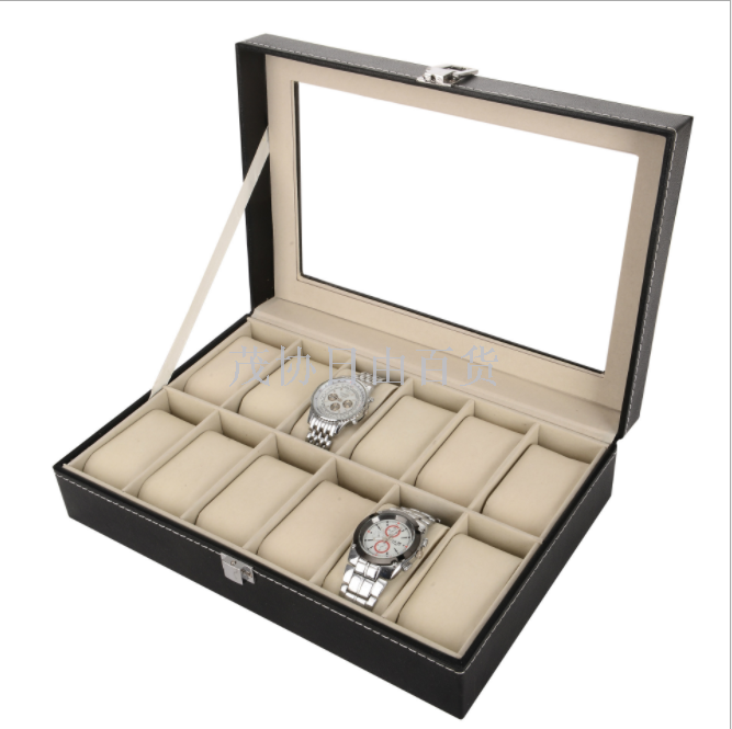 High-end packaging box Dayword lock 12-bit watch box Black needle cover transparent storage box