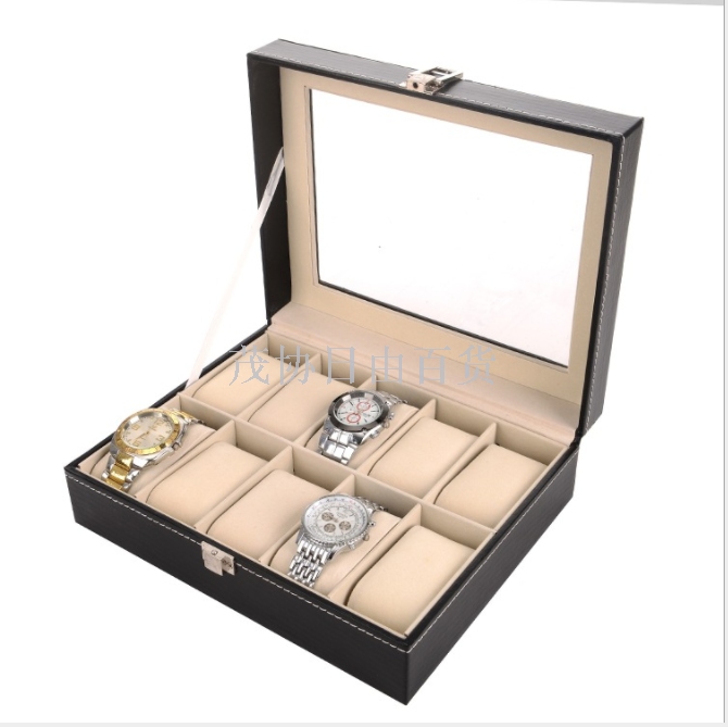 High-end box manufacturers customized wholesale 10 watch box transparent watch box black needle leather jewelry box