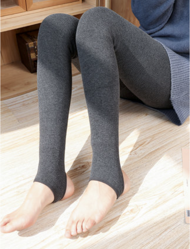 竖条螺纹女冬季加绒加厚打底裤女外穿显瘦黑色连袜高腰保暖裤踩脚