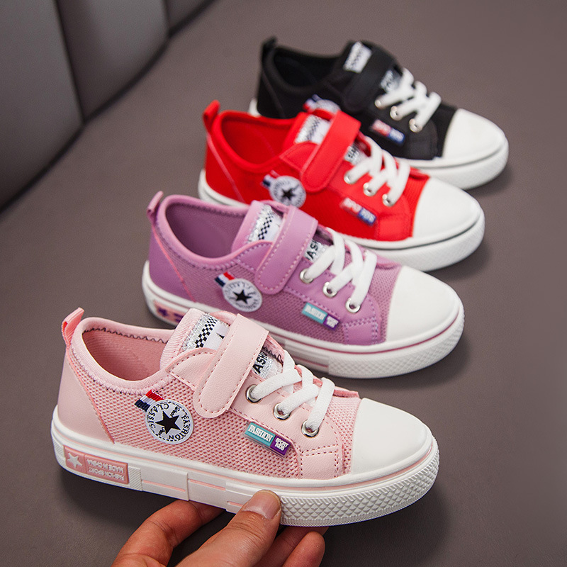 Spring and autumn 2020 students Korean girls double net soft soles children's shoes children's canvas nonskid shoes manufacturer direct sale