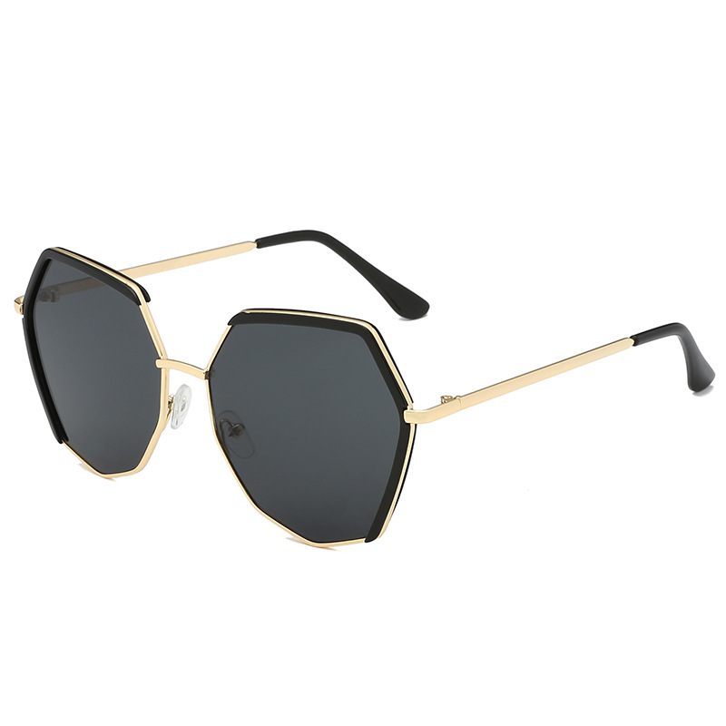New fashionable Korean-style internet-famous sunglasses, personalized retro metal half-frame sunglasses, polygonal large-frame sunglasses Item Picture