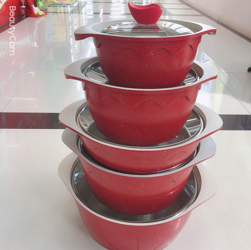 压铸大理石汤锅花底不粘锅玻璃盖彩盒装