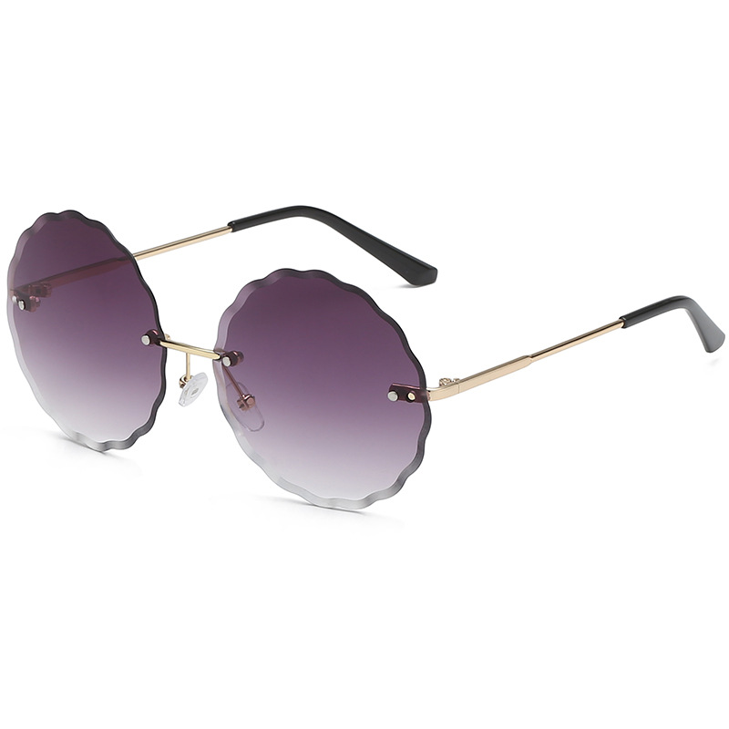 Polygonal cut edge metal frameless tinted flower sunglasses, women's ocean tinted UV protection new sunglasses Specification image