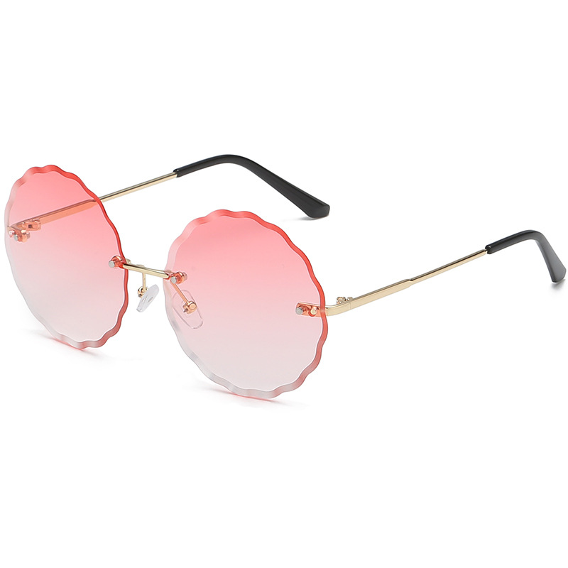 Polygonal cut edge metal frameless tinted flower sunglasses, women's ocean tinted UV protection new sunglasses details Picture