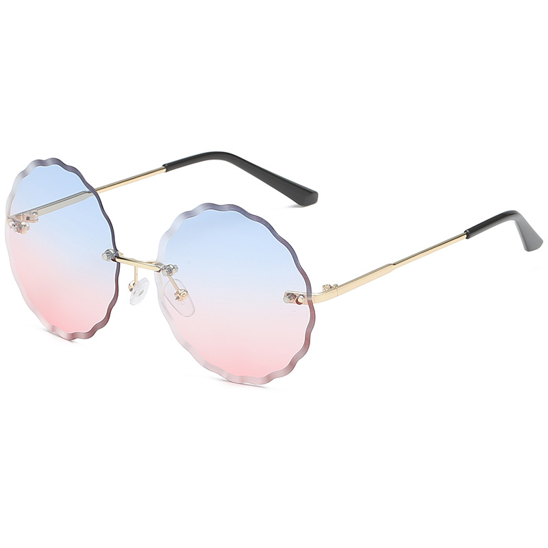 Polygonal cut edge metal frameless tinted flower sunglasses, women's ocean tinted UV protection new sunglasses Item Picture