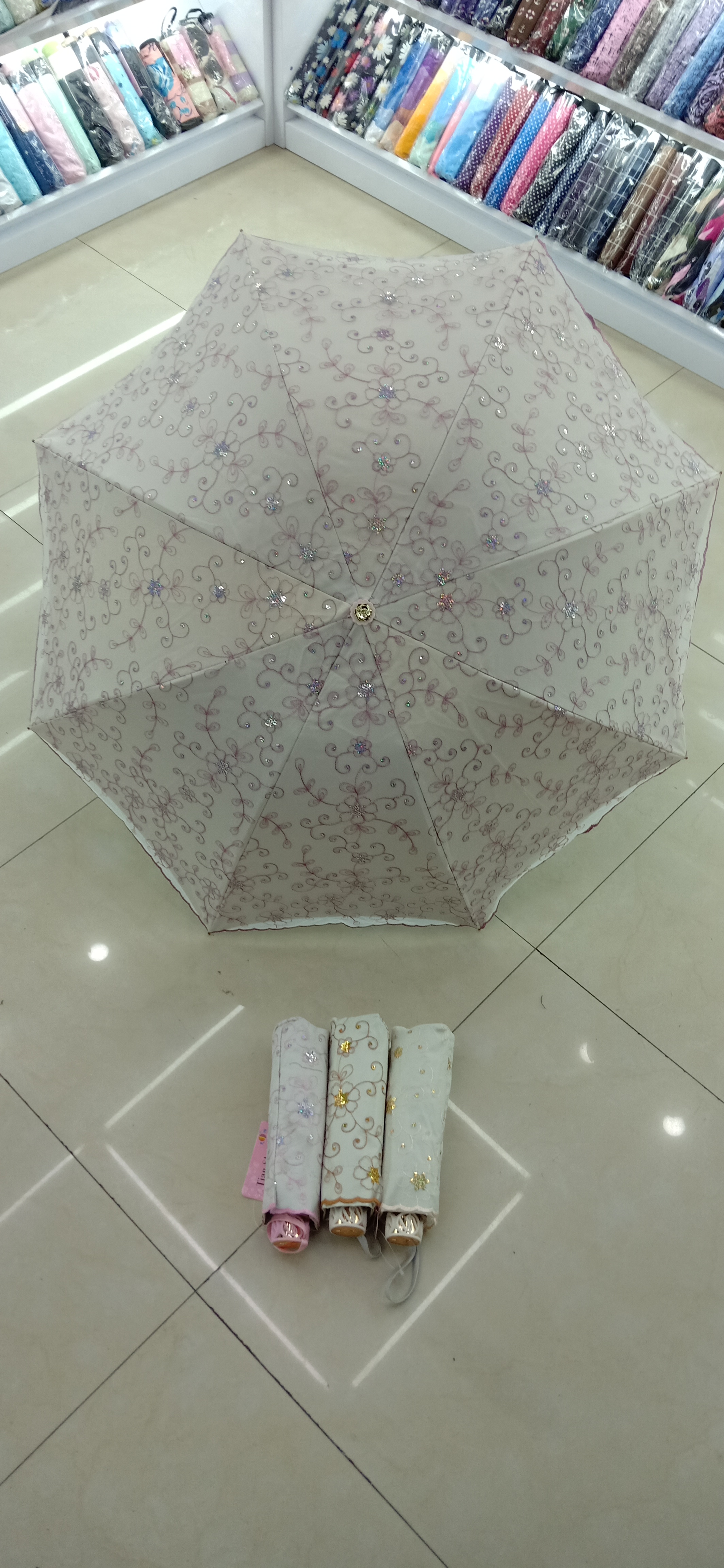 雨伞洋伞晴雨两用双层纱高级刺绣带亮片洋伞出口俄罗斯外贸白底实物图