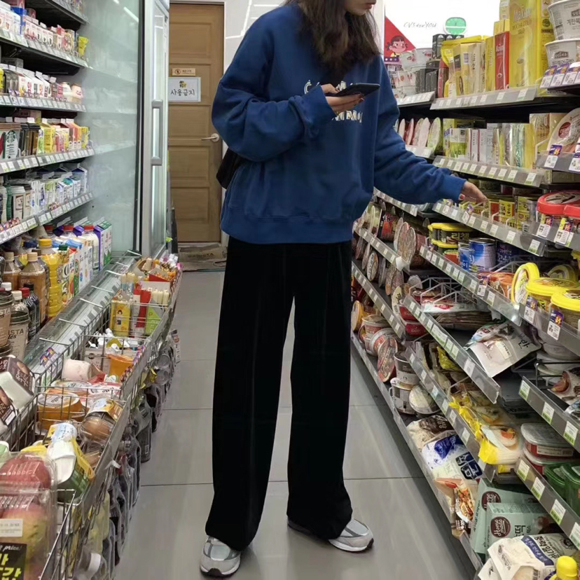 春款金丝绒裤拖地裤扫地裤显瘦阔腿裤