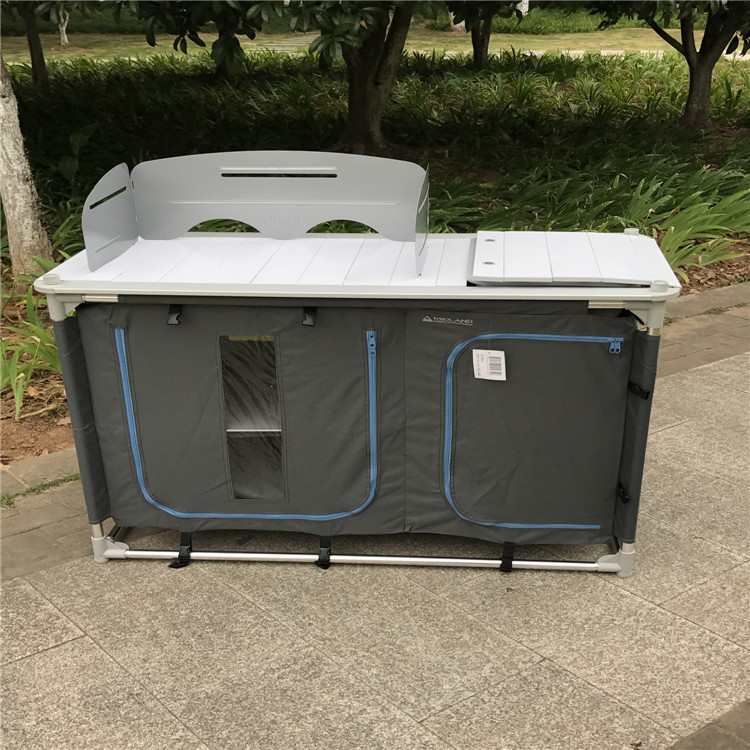 户外露营折叠便携式移动厨房台野营家用料理桌子烧烤铝合金折叠桌白底实物图