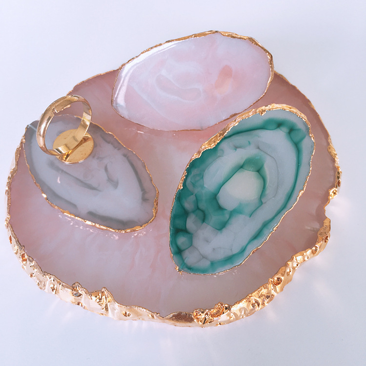 新款日系迷你美甲戒指调色盘贝壳松脂玉石玛瑙纹路可调节调色戒指