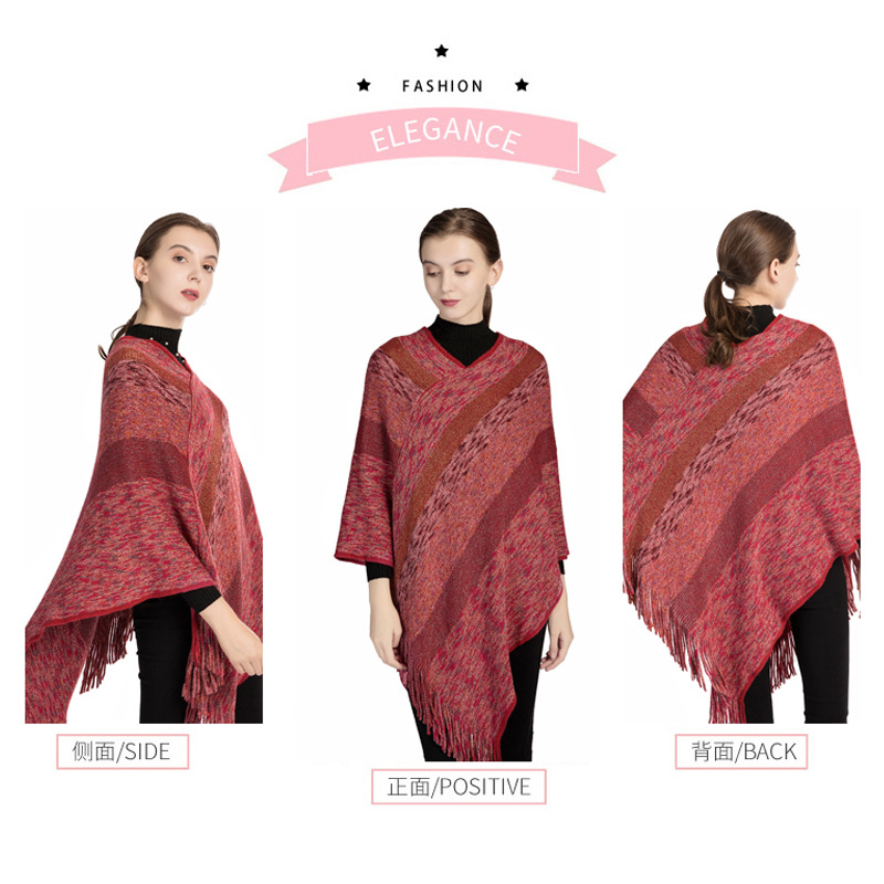 Autumn And Winter New Color Silk Stripe Knitwear Manufacturers Direct Foreign Trade Spot Acrylic Mantle Female Poncho Specification drawing