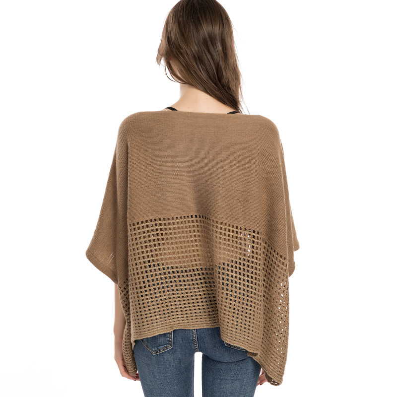 Spring New Plaid Hollowed-Out One-Line Collar Cape Female Autumn-Winter Warm Imitation Cashmere Monochrome Mantle Poncho Item Picture