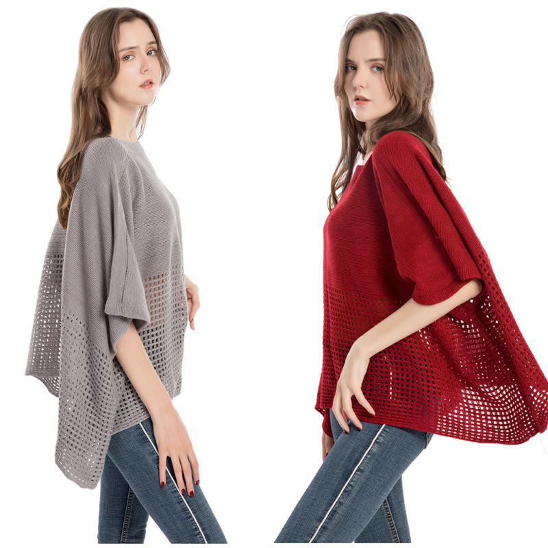 Spring New Plaid Hollowed-Out One-Line Collar Cape Female Autumn-Winter Warm Imitation Cashmere Monochrome Mantle Poncho Application Scenario