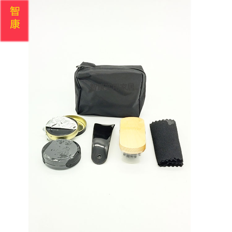 源头价格工厂直销智康鞋油鞋刷套装擦鞋工具护理套装皮鞋护理黑色牛津布5件套现货批发