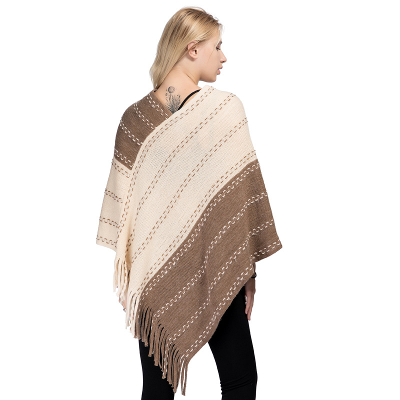 Factory Direct Sales Color Matching Tassel Knitted Shawls Female Autumn And Winter New Warm Acrylic Sheath Cape Foreign Trade Spot Item Picture