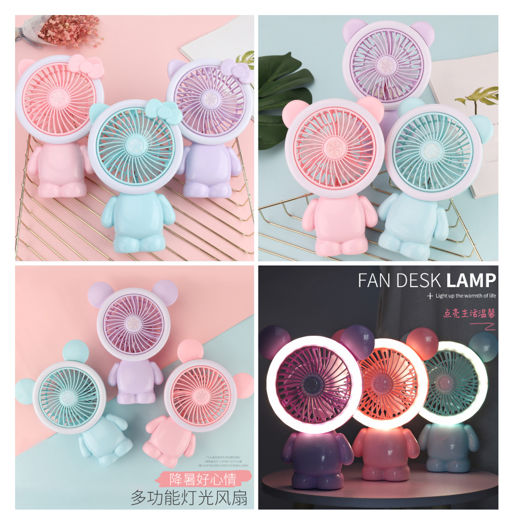 Summer cool cartoon cute fan lighting charging fan Student dormitory desktop mini fan custom gift